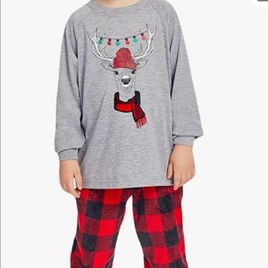 Buffalo Plaid Pants & Deer Christmas LIghts Kid's Unisex Pajama Set XS 4/5